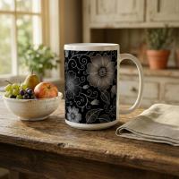 Set of Big Mugs, Dark Floral Cup Set, 15 oz
