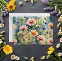 Floral Watercolor Greeting Cards, Set of 3, Blank Inside (5x7 inch)
