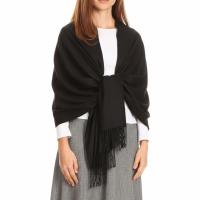 Black Pashmina, Blanket Shawl - Lightweight Wide Scarf and Wrap
