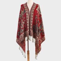 Red and Gold Pashmina Shawl & Scarf for Women, Jacquard Brocade, Stole or Wrap