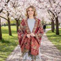 Red and Gold Pashmina Shawl & Scarf for Women, Jacquard Brocade, Stole or Wrap