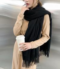 Black Blanket Shawl - Thick Cashmere Wool Blend - Super Soft Wrap