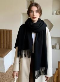 Black Blanket Shawl - Thick Cashmere Wool Blend - Super Soft Wrap