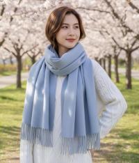 Light Blue Blanket Shawl - Thick Cashmere Wool Blend - Super Soft Wrap