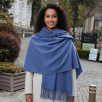 Denim Blue Blanket Shawl - Thick Cashmere Wool Blend - Super Soft Wrap