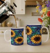 Sunflower Mug - Floral Cups -  Large and Small Ceramic Mugs