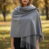 Grey Blanket Shawl - Thick Cashmere Wool Blend - Super Soft Wrap