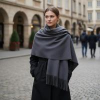 Dark Grey Blanket Shawl - Thick Cashmere Wool Blend - Super Soft Wrap