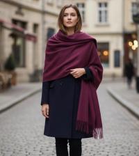 Purple Blanket Shawl - Thick Cashmere Wool Blend - Super Soft Wrap