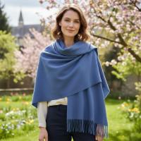 Denim Blue Blanket Shawl - Thick Cashmere Wool Blend - Super Soft Wrap