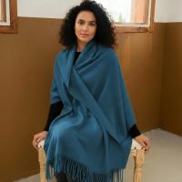 Teal Blanket Shawl - Thick Cashmere Wool Blend - Super Soft Wrap