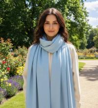 Light Blue Blanket Shawl - Thick Cashmere Wool Blend - Super Soft Wrap