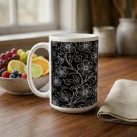 Set of Big Mugs, Dark Floral Cup Set, 15 oz