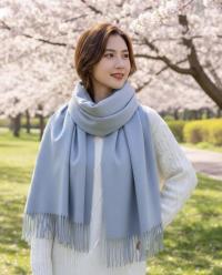 Light Blue Pashmina, Blanket Shawl - Lightweight Wide Scarf and Wrap