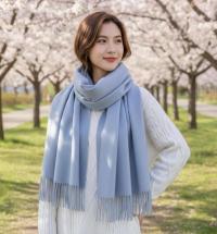 Light Blue Pashmina, Blanket Shawl - Lightweight Wide Scarf and Wrap