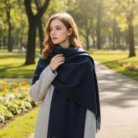 Navy Blue Blanket Shawl - Thick Cashmere Wool Blend - Super Soft Wrap