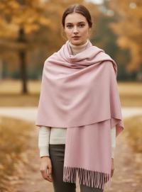 Pink Blanket Shawl - Thick Cashmere Wool Blend - Super Soft Wrap