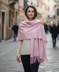 Pink Blanket Shawl - Thick Cashmere Wool Blend - Super Soft Wrap