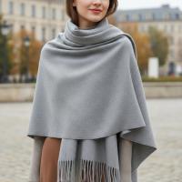 Grey Blanket Shawl - Thick Cashmere Wool Blend - Super Soft Wrap