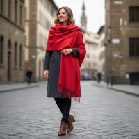Red Blanket Shawl - Thick Cashmere Wool Blend - Super Soft Wrap