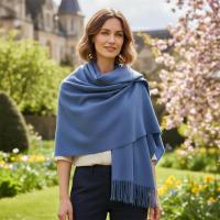 Denim Blue Blanket Shawl - Thick Cashmere Wool Blend - Super Soft Wrap