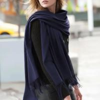 Navy Blanket Shawl - Thick Cashmere Wool Blend - Super Soft Wrap