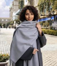 Grey Blanket Shawl - Thick Wide Scarf - Pashmina Super Soft Wrap