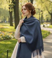 Heather Navy Blanket Shawl - Thick Wide Scarf - Pashmina Super Soft Wrap