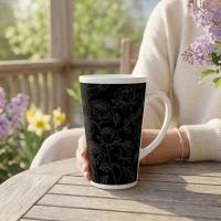Black Roses, Latte 17oz Ceramic Mug - Coffee or Tea Cup, Extra Tall
