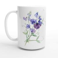 Sweet Pea, Floral Mug set, Large and Small Cups, 11oz or 15oz Ceramic Mugs