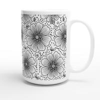 Set of Big Mugs, Floral Cup Set, Large 15 oz Matching Cups