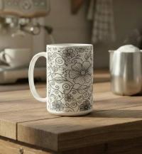 Set of Big Mugs, Floral Cup Set, Large 15 oz Matching Cups