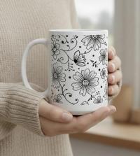 Set of Big Mugs, Floral Cup Set, Large 15 oz Matching Cups