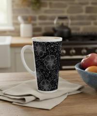 Set of 3 Cups, Floral, 17oz Latte Ceramic Mugs Set - Extra Tall Cup Set