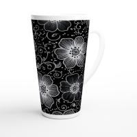 Set of 3 Cups, Floral, 17oz Latte Ceramic Mugs Set - Extra Tall Cup Set