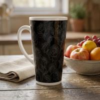 Set of 3 Cups, Floral, 17oz Latte Ceramic Mugs Set - Extra Tall Cup Set
