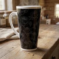 Set of 3 Cups, Floral, 17oz Latte Ceramic Mugs Set - Extra Tall Cup Set
