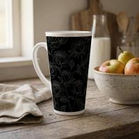 Set of 3 Cups, Floral, 17oz Latte Ceramic Mugs Set - Extra Tall Cup Set