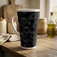 Set of 3 Cups, Floral, 17oz Latte Ceramic Mugs Set - Extra Tall Cup Set