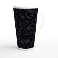 Set of 3 Cups, Floral, 17oz Latte Ceramic Mugs Set - Extra Tall Cup Set