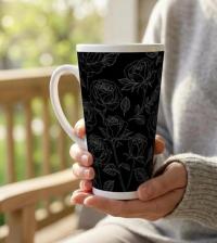 Set of 3 Cups, Floral, 17oz Latte Ceramic Mugs Set - Extra Tall Cup Set