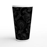 Black Roses, Latte 17oz Ceramic Mug - Coffee or Tea Cup, Extra Tall