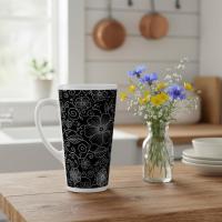 Set of 3 Cups, Floral, 17oz Latte Ceramic Mugs Set - Extra Tall Cup Set