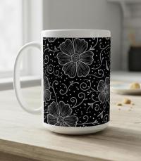 Set of Big Mugs, Floral Cup Set, Large 15 oz Matching Cups