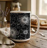 Set of Big Mugs, Floral Cup Set, Large 15 oz Matching Cups