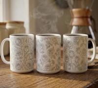 Set of Big Mugs, Floral Cup Set, Large 15 oz Matching Cups