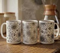 Set of Big Mugs, Floral Cup Set, Large 15 oz Matching Cups
