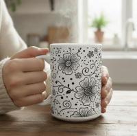 Set of Big Mugs, Floral Cup Set, Large 15 oz Matching Cups