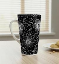Set of 3 Cups, Floral, 17oz Latte Ceramic Mugs Set - Extra Tall Cup Set