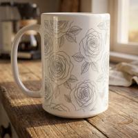 Set of Big Mugs, Floral Cup Set, Large 15 oz Matching Cups
